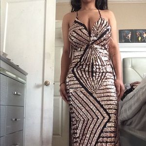 Black & Copper Sequin Dress